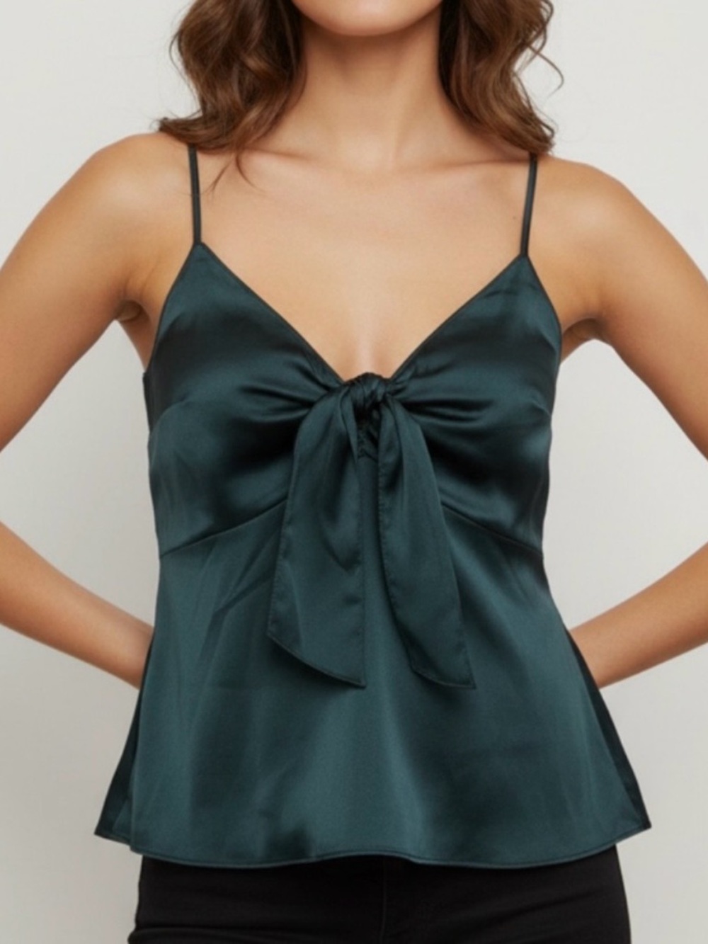 Abercrombie & Fitch Peplum Babydoll Green Satin Tie-Front Cami